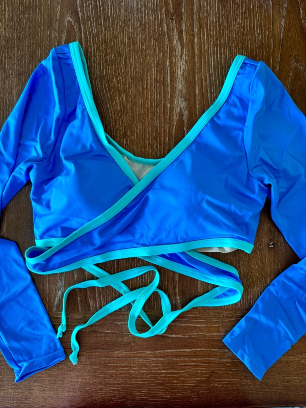 NEW Aqua blue wrap front front long sleeve swim top 12 - Picture 6 of 11